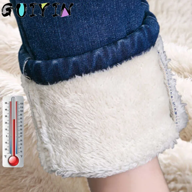 

Woman Elastic High Waist Denim Pants Warm Pencil Jeans Jeans Fashion Street Wear Stretch Waist Skinny Jeans Super Warm