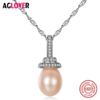 aglover new necklace natural freshwater pearl zircon pendant genuine 925 silver necklace pearl jewelry women weddingparty gift