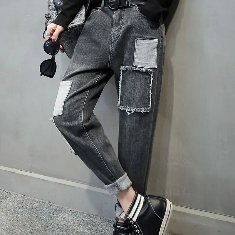 

Women 2021 Spring Autumn Harem Jeans Fashion Loose Casual Trousers Female High Waist Retro Streetwear Pocket Denim Pants G153