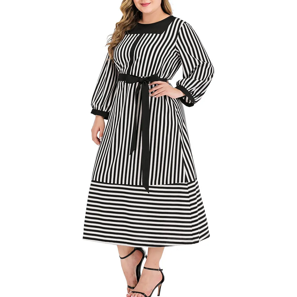 Осень 2019 женское платье размера плюс с длинным рукавом миди Бандажное большое в