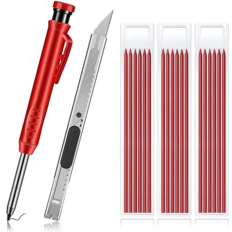 

Solid Carpenter Pencil Set with Refills and Knife Built-in Pencil Construction Pencil Marking Tool for Wood Carpenters