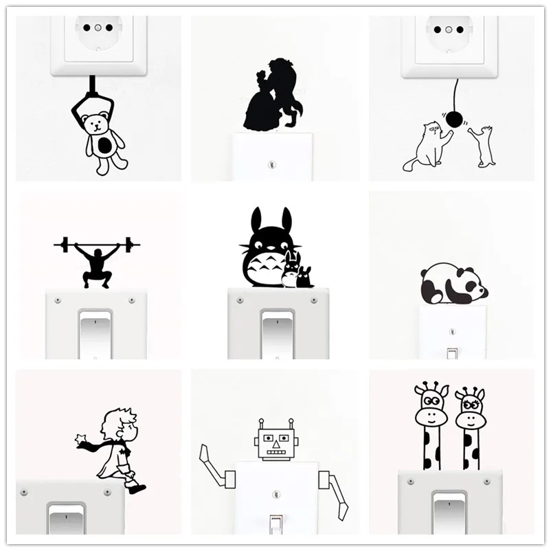 Наклейки для выключателей света STIZZY с изображением животных для детской комнаты, съемные, водонепроницаемые, декор для дома, принцессы, принцы, плакаты, своими руками.