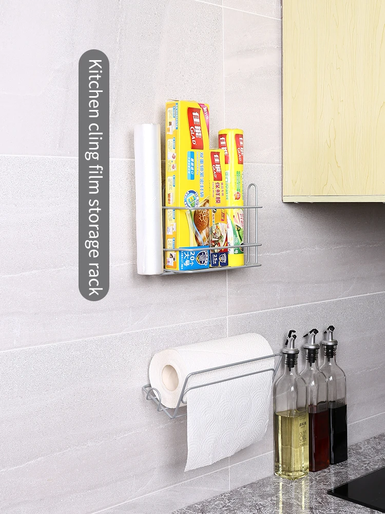 

Kitchen Cling Film Storage Rack Stainless Steel Refrigerator Side Wall Rack Bathroom Tissue Rack Roll Paper Storage Rack