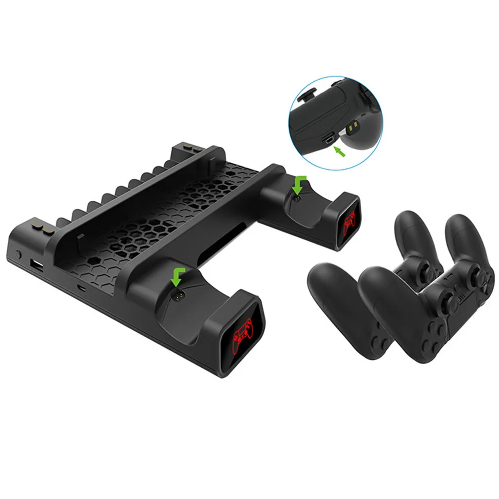 

Док-станция для PS4/PS4 Pro/PS4 Slim с светодиодный Ной подставкой, охлаждающий вентилятор для контроллера PS4, зарядное устройство со светодиодсвети...