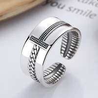 fanru s925 sterling silver ring adjustable opening design for women punk ring vintage letter t chain open ring fashion jewelry