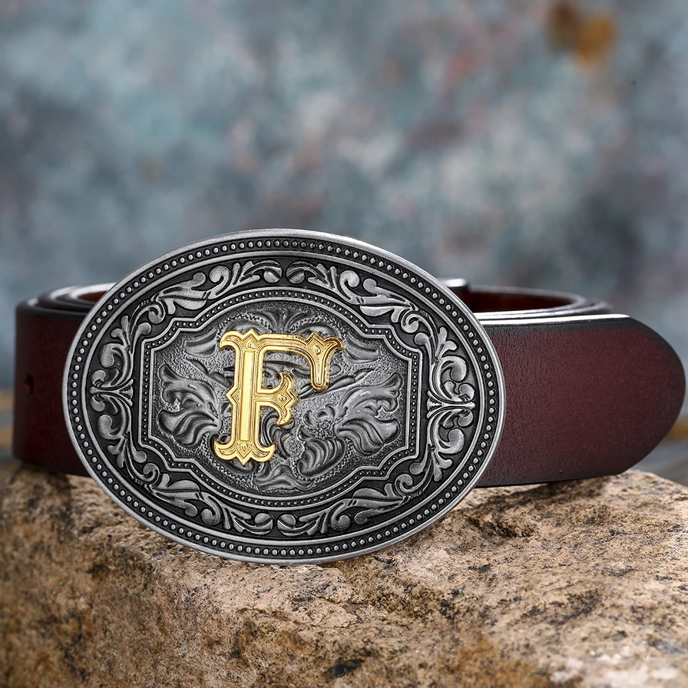 Western cowboy zinc alloy letter belt buckle A to Z leather jeans belt men and women same style images - 6