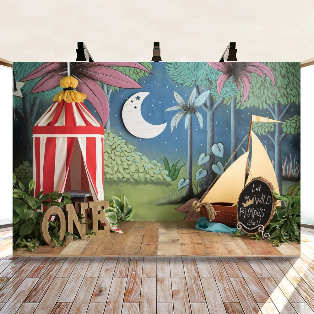 

Yeele Circus Curtain Sailboat Jungle Forest Baby 1st Birthday Backdrop Vinyl Photography Background Photophone Photocall Poster