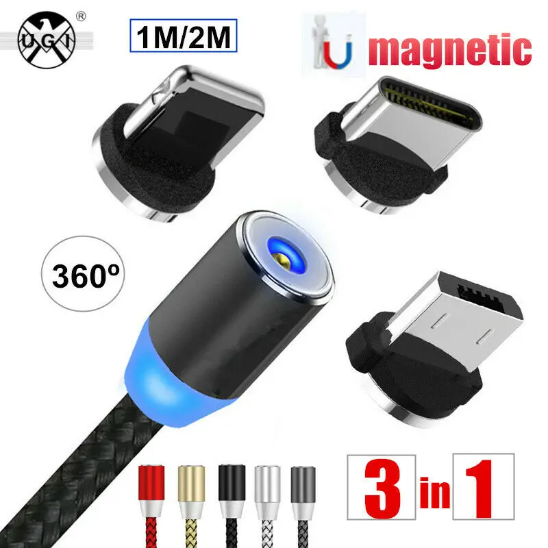 UGI 2.4A Тип C/iOS/Micro USB Android круглый сильный Магнитный зарядный кабель Лот