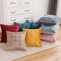 geometric sofa cushions cover vintage velvet fabric stitching yellow blue green pink couch throw decorative pillows case party