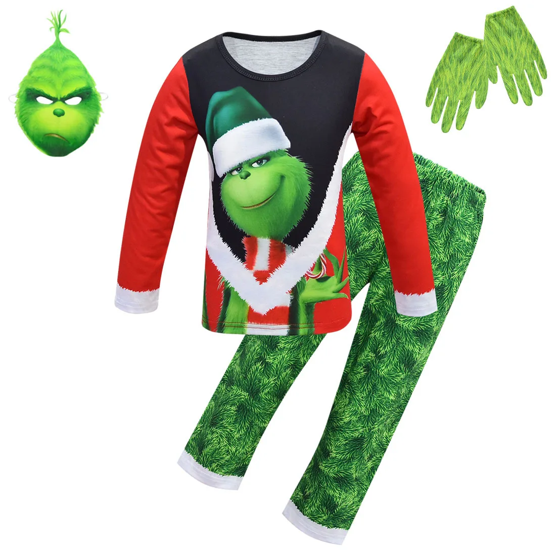 Рождественский пижамный комплект Grinch для мальчиков; Пижама для костюмированной вечеринки; Новинка; Рождественская Детская одежда для сна; комплект домашней одежды для костюмированной вечеринки; Рождественская детская одежда
