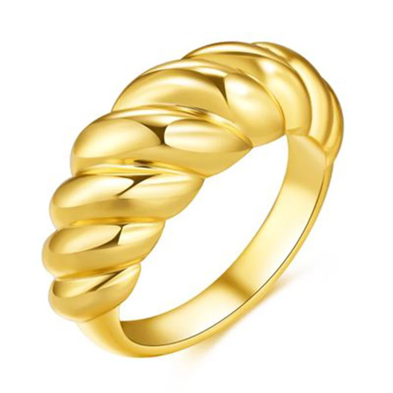 

Wedding Ring Weaving Twisted Gold Color Stainless Steel Croissant Ring For Women Braided Twisted Signet Chunky Dome Ring For Men