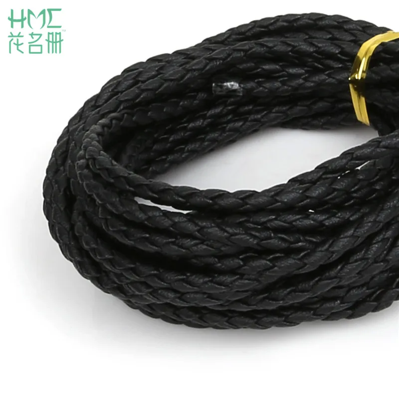 Black 5 м/лот, 3 мм, круглый плетеный шнур из искусственной кожи, шнурок, шнурок из искусственной кожи для самостоятельной сборки, модное ювелирное изделие, ожерелье, браслет, ремесло - Цвет: Black