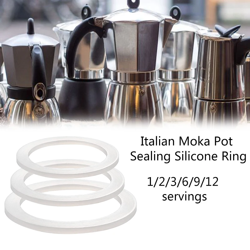 

White Soft Flexible Replacement Silicone Gaskets Washers Sealing Ring Compatible with 1/2/3/6/9/12-Cup Moka Express Pots