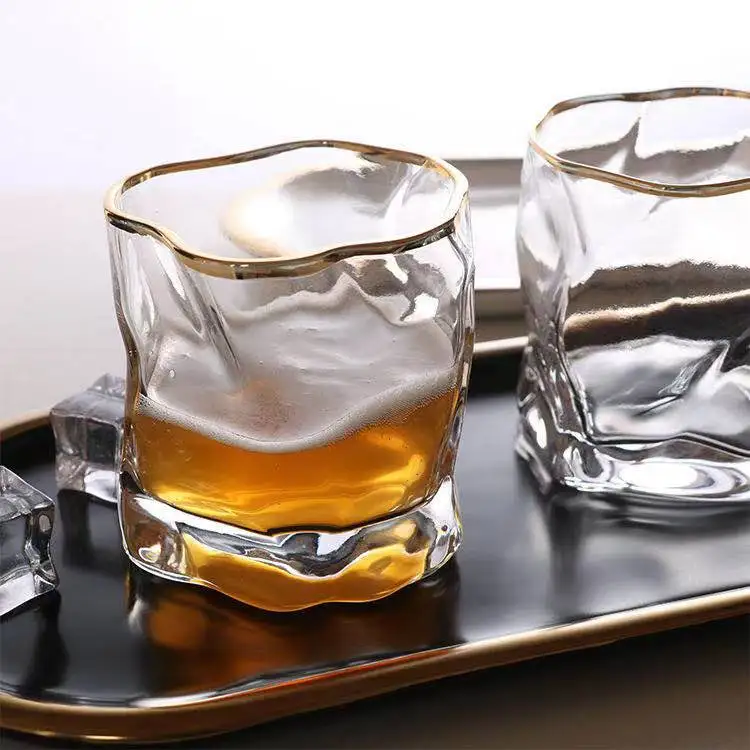 

2pcs/ Transparent Gilt Edge Whisky Cup Creative Bar Japanese Style Glass Web Celebrity Glass
