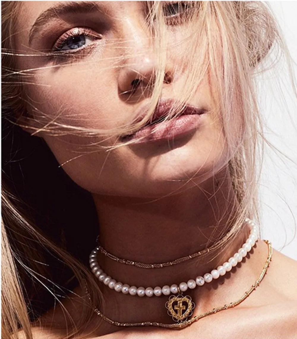 Ms натуральный пресноводный жемчуг Крест Любовь ключица ожерелье|Ожерелья с