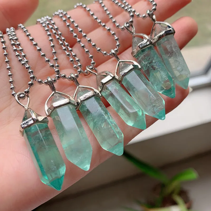 Reiki Исцеление зеленый флюорит ожерелья Кристалл Подвеска Амулет натуральный