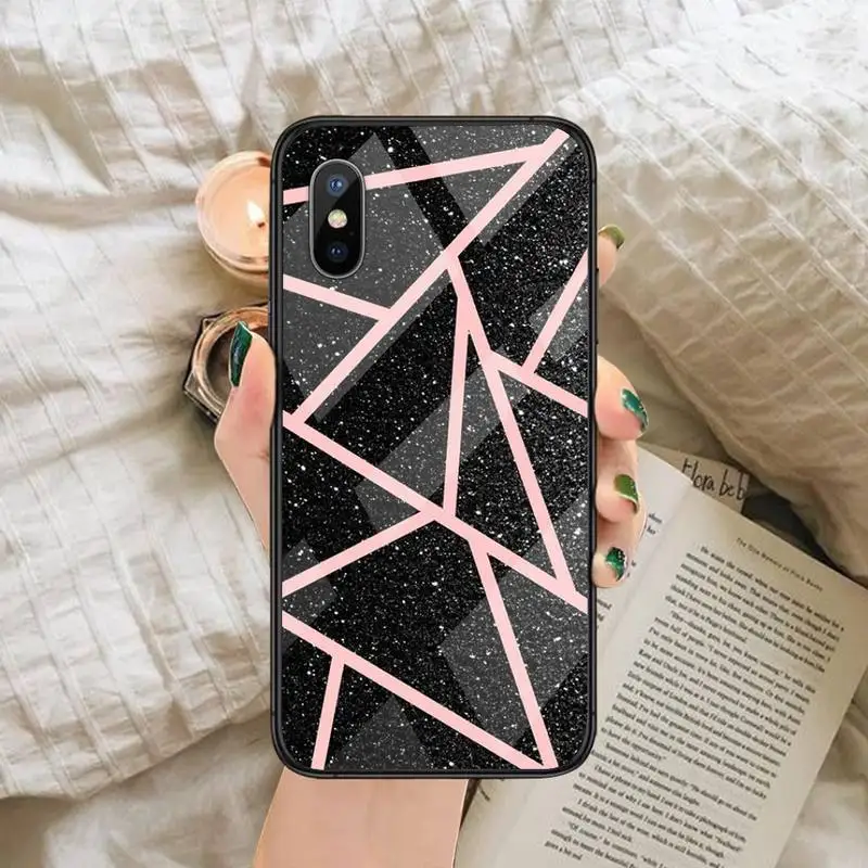 

Black sparkling rose Phone Case Tempered glass For iphone 6 6S 7 8 plus X XS XR 11 12 mini PRO MAX