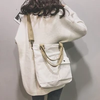 2020 new korean fashion canvas handbags pure color wild tote bag belt decoration shoulder messenger bag shoulder bag