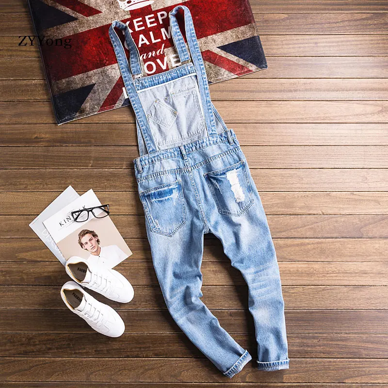 Летние рваные комбинезоны Для Мужчин's Джинсовый комбинезон Детский из