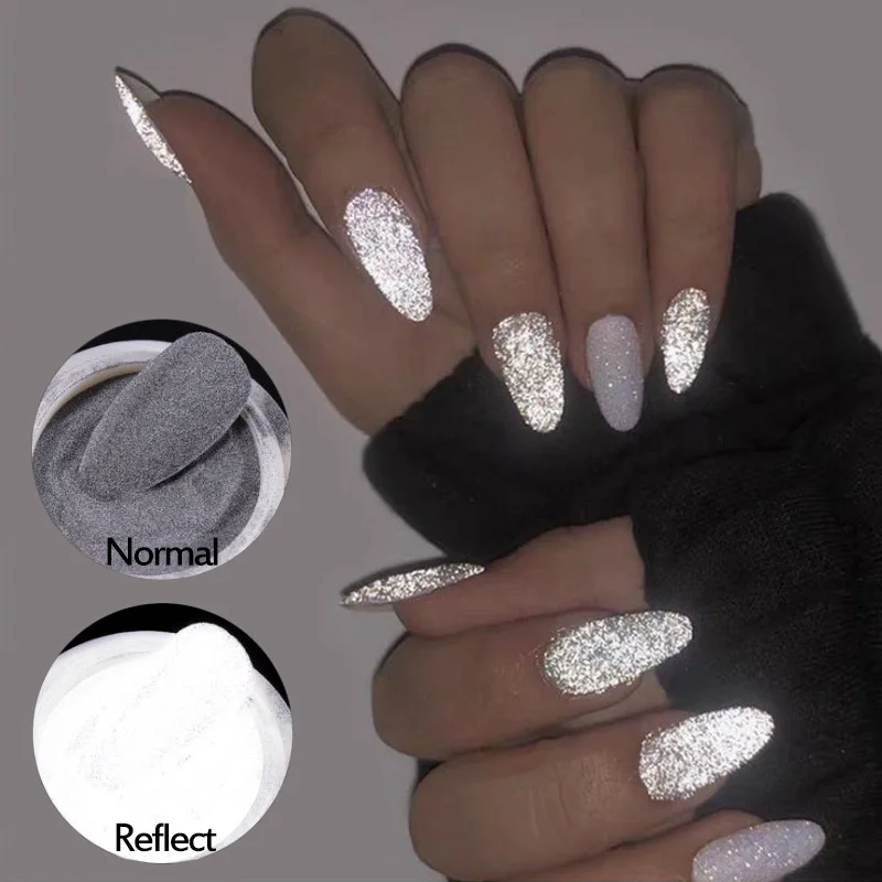 Отражение ногтей Блеск порошок 1 коробка Модный Блестящий светящийся вечерние