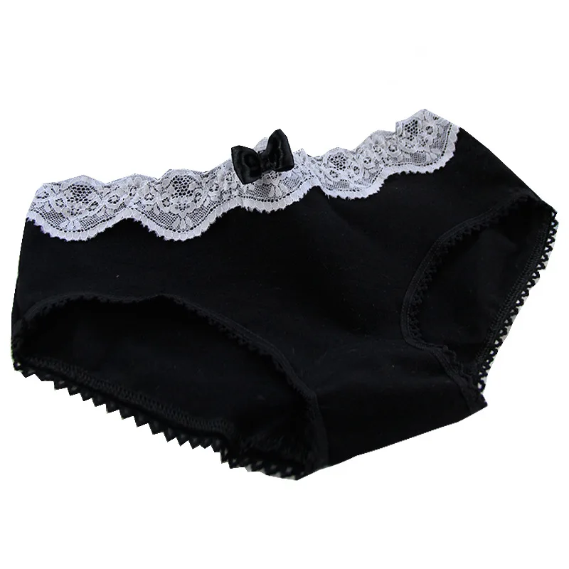 

Retro Lace Girl Underwear Cotton Crotch Lovely Seamless Underwear Solid Color Bow Women's Tangas Women
