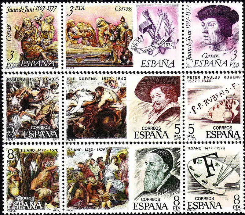 9 шт./компл. Новинка штамп почты Испании 1978 печатная скульптура Rubens Titian штампы MNH |