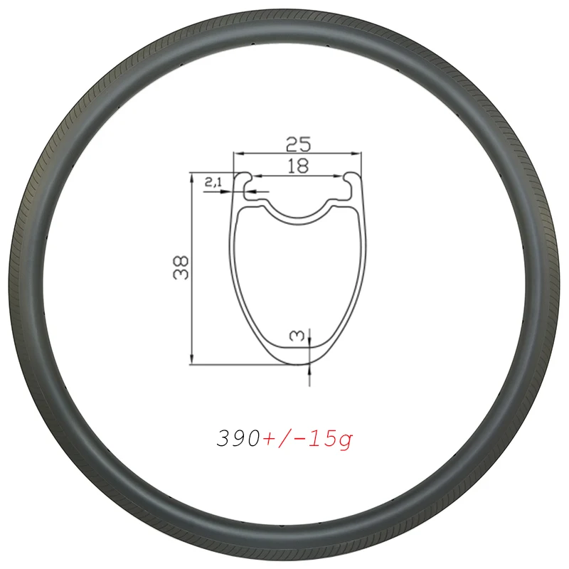 

700C SL 390g дорожный велосипед 38 мм Глубокий клинчерный карбоновый обод резной край Тормозная дорожка 25 мм широкая UD 3K 12K матовый глянцевый 16-32h