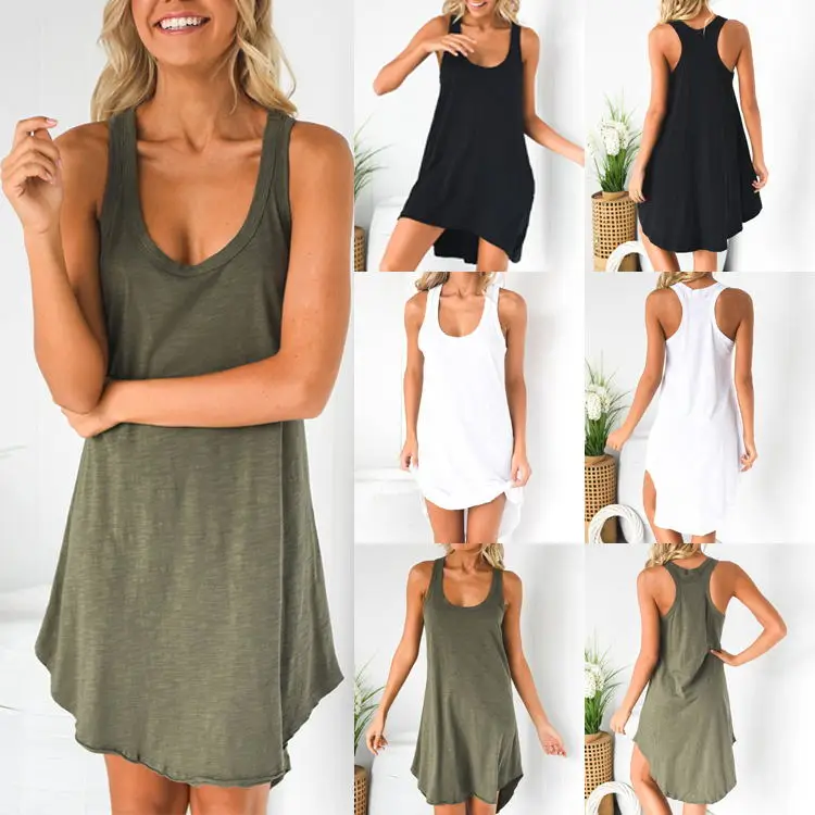 Женское свободное однотонное платье без рукавов летние Топики вечерние пляжные
