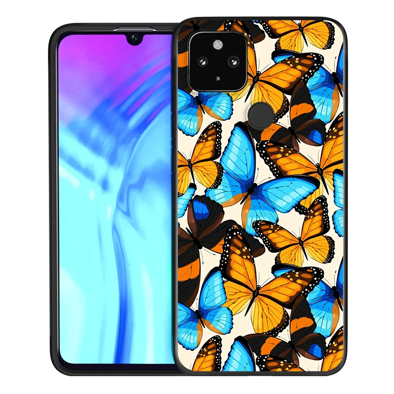 

Fashion Colorful Butterfly Shockproof Cover for Google Pixel 5 4 4a XL 5G Black TPU Soft Phone Case