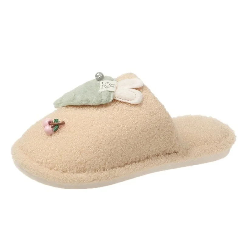 Home Cute Radish Knot Cotton Slippers Ladies Autumn and Winter Comfortable Slippers Furry Slippers Women Fashion Women's Shoes