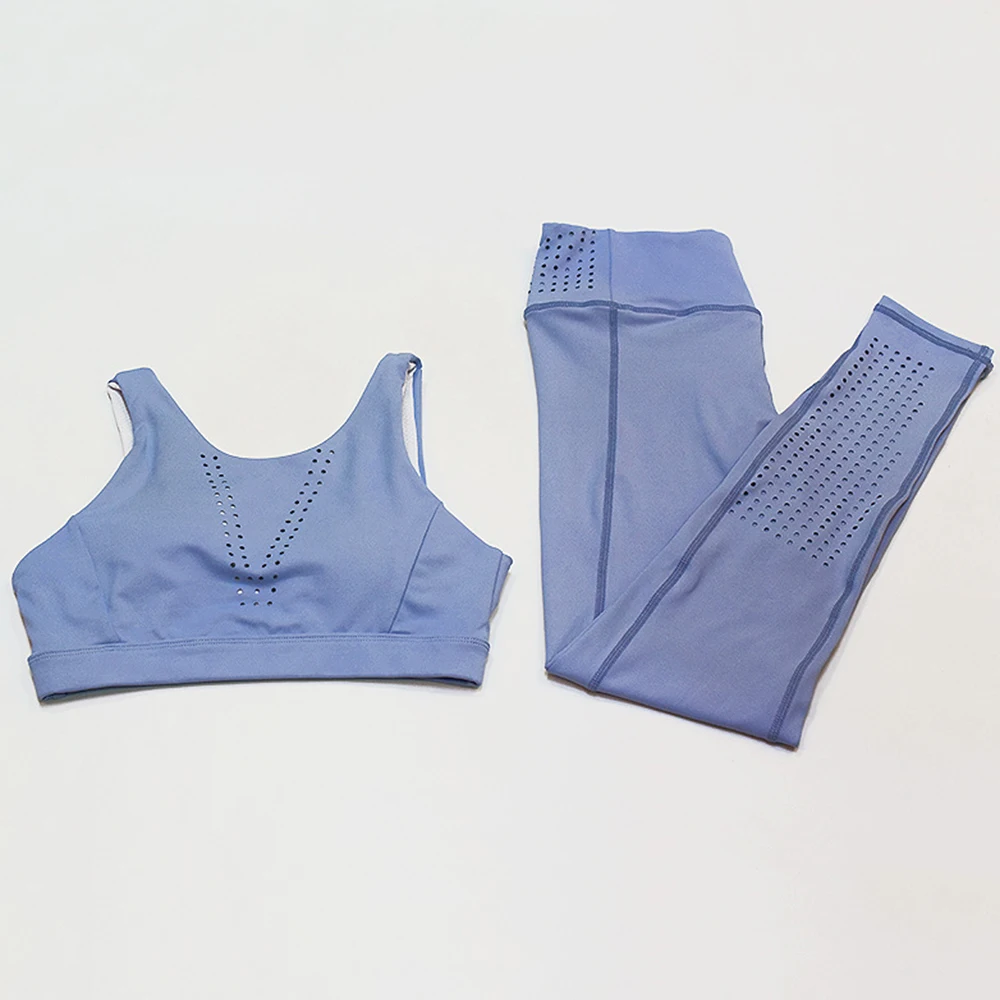 

Two Piece Set Women Seamless Sleeveless Crop Top Breathable Hollow out High Waist Leggings Gym Workout Pants Sports Tracksuit