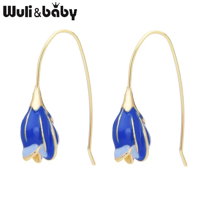 Wuli &amp baby розовые синие эмалевые серьги в форме цветка Женские Висячие Корейском