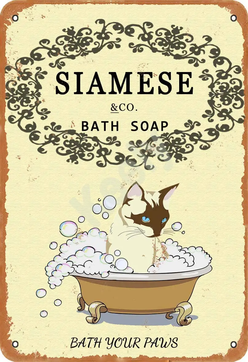 

Сиамская кошка мыло для ванны металлическая винтажная жестяная вывеска настенное украшение для кафе баров ресторанов пабов ванной комнаты...