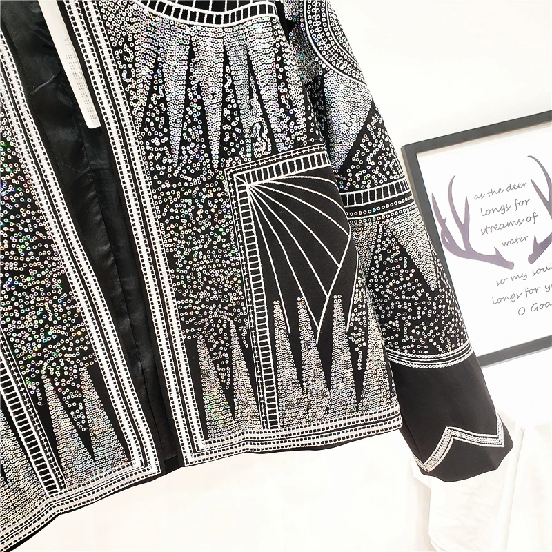 

Sequined Stars Abstract Geometry Pattern Jacket O-Neck Embroidered Beading Jacket Short Outwear Coat Glitter Cardigan Crop Tops