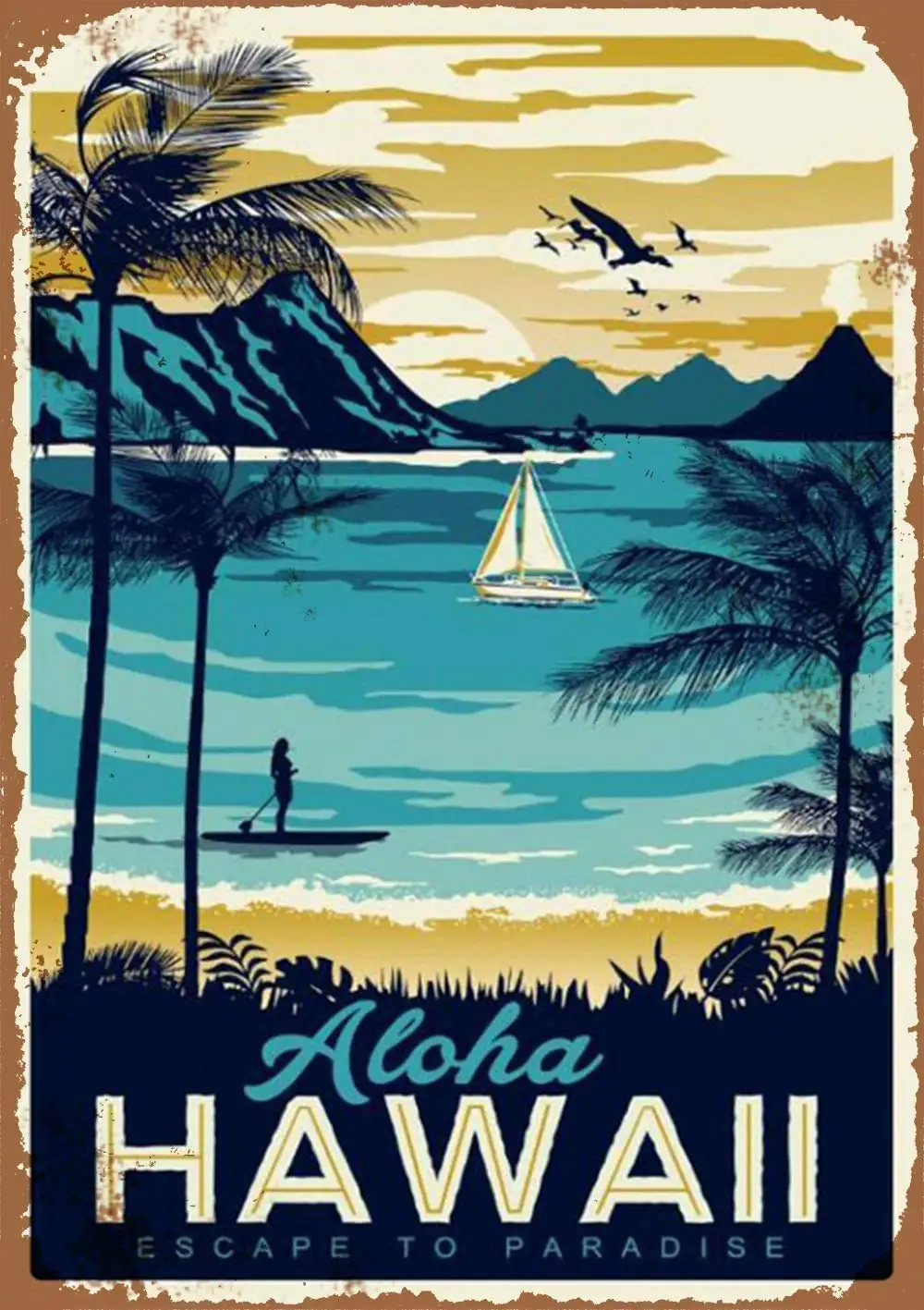 

Aloha Hawaii Seaside Beach Bar Plaque Tin Sheet Beach Bar Cafe Pub Wall Metal Sign Decoration 12x8 inch