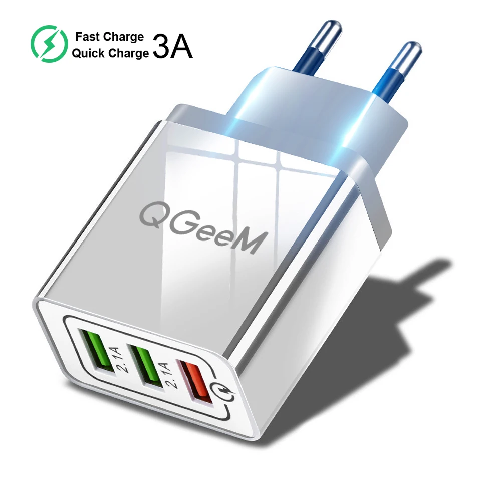 Grey QGEEM 3 порта USB зарядное устройство для iPhone X Xiaomi EU US Plug QC 3,0 быстрое зарядное устройство для телефона Быстрая зарядка 3,0 портативное настенное зарядное устройство адаптер - Тип штекера: Grey