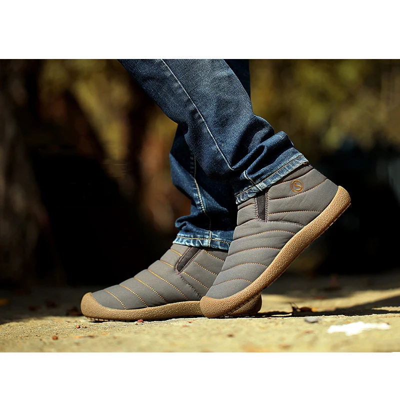 Модные мужские ботинки на меху зимние водонепроницаемые хлопковые удобная