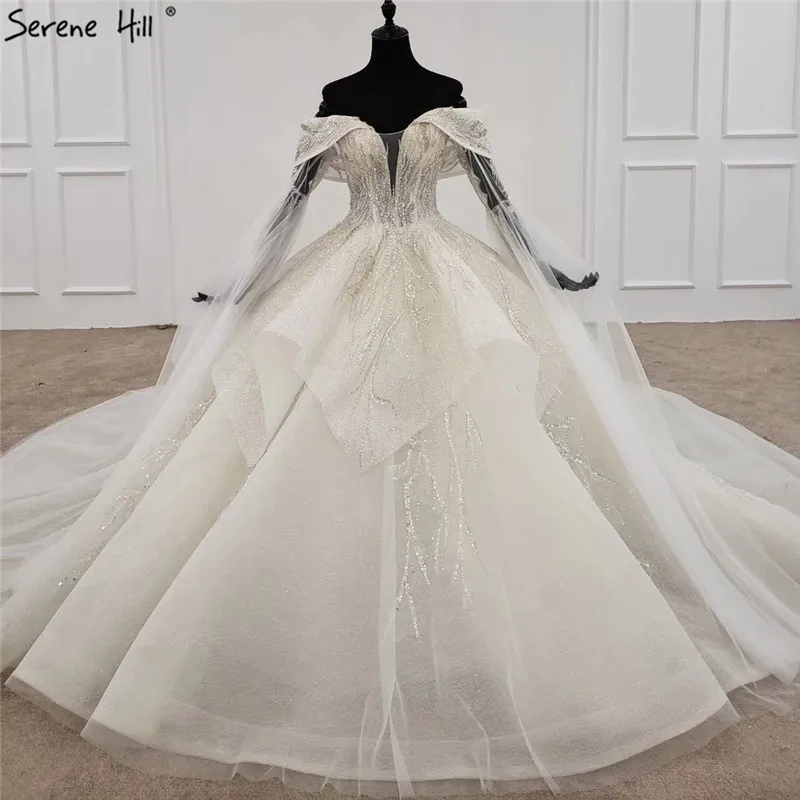 Белые свадебные платья с открытыми плечами и длинными рукавами 2021 Роскошные