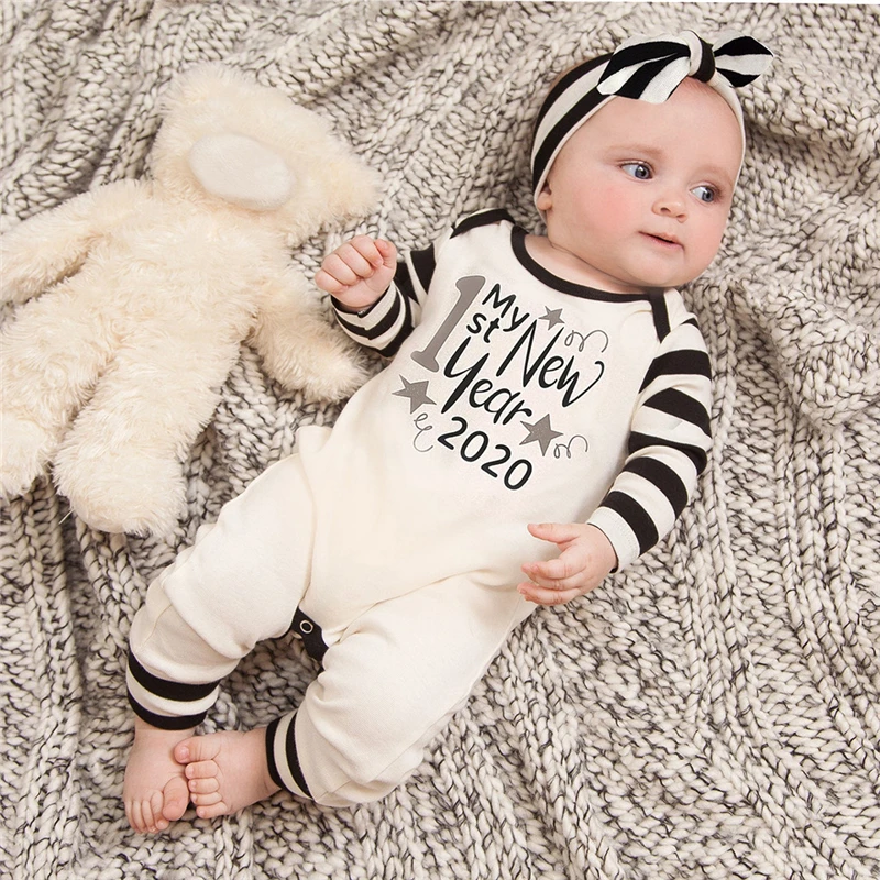 Комбинезон для младенцев девочек мальчиков 3 шт. + штаны в полоску шапка с бантом