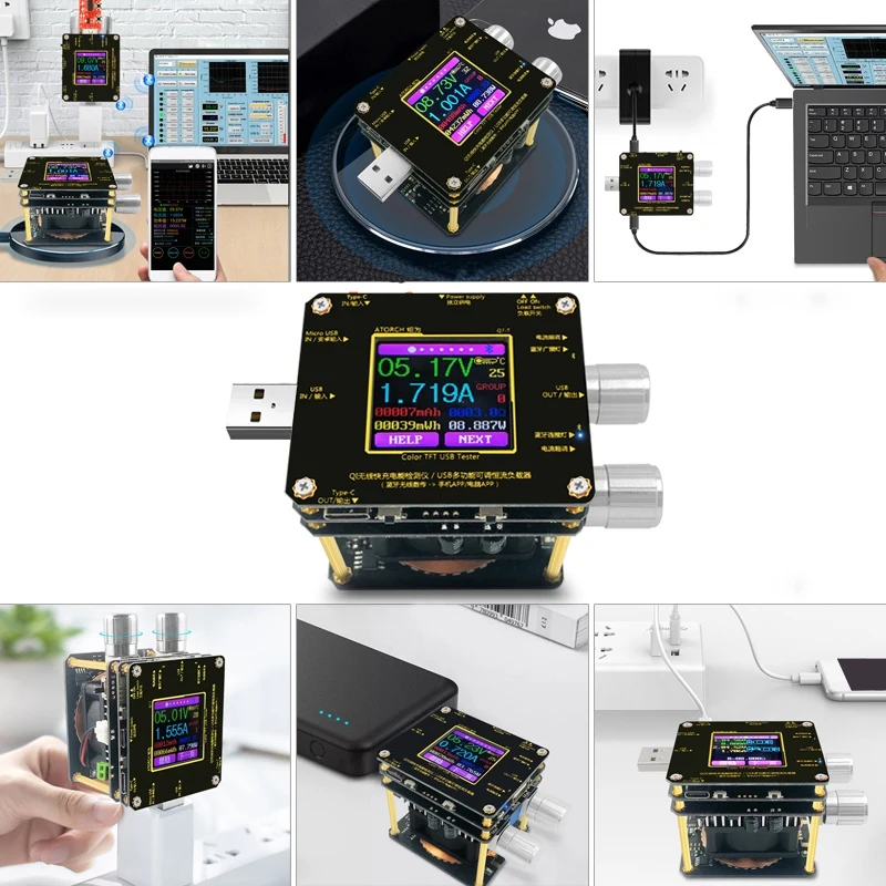 

QI Wireless Charger Tester Color TFT Bluetooth Android App USB Voltage Meter Load Detector Indicator DC Voltmeter