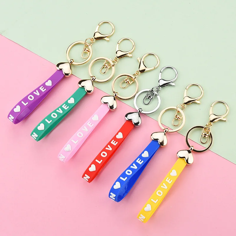 

Cheap Simple Cute Love Keychains Wrist Rope Leather Rope Key Chain Women Bag Pendant Keyring Student Lovers Holiday Gifts