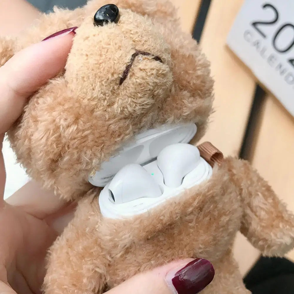 Новый чехол для наушников Teddy Bear Airpods с мультяшным плюшевым яблоком 1 2 поколение