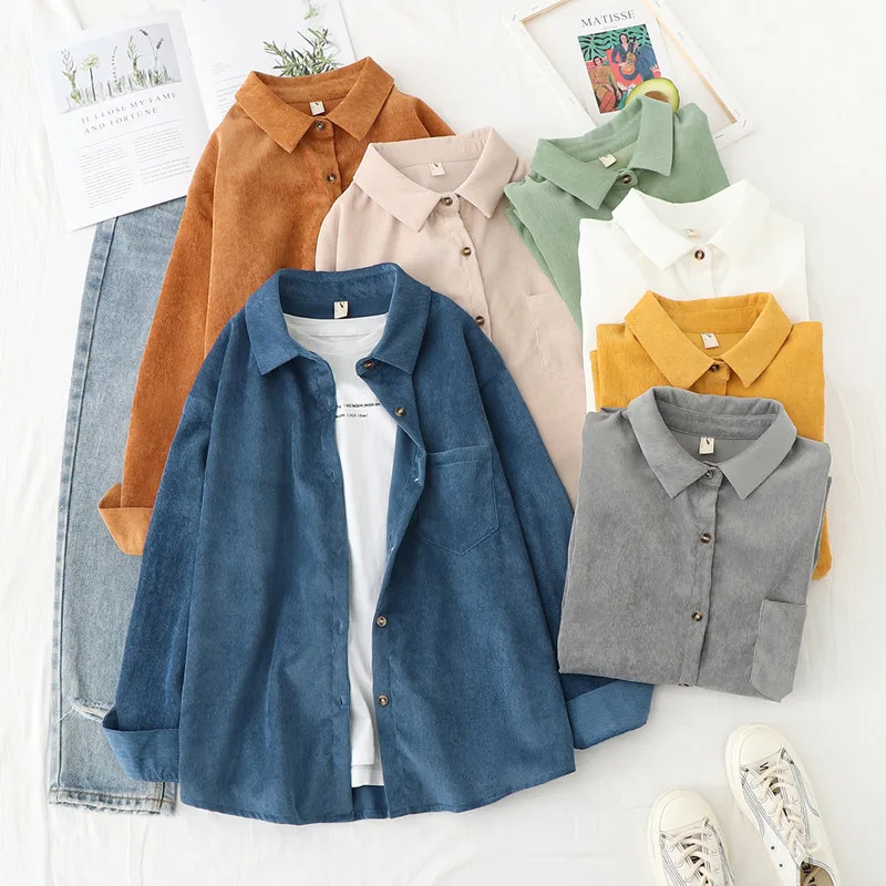 

Corduroy Shirts Womens Tops And Blouses Long Sleeve Spring Ladies Solid Loose Boyfriend Style Shirt