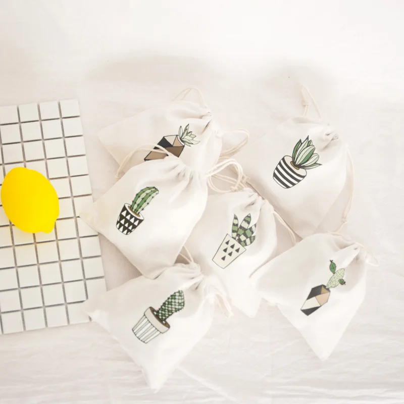 Кактус напечатанный букет во рту хлопковые на шнурке для хранения из