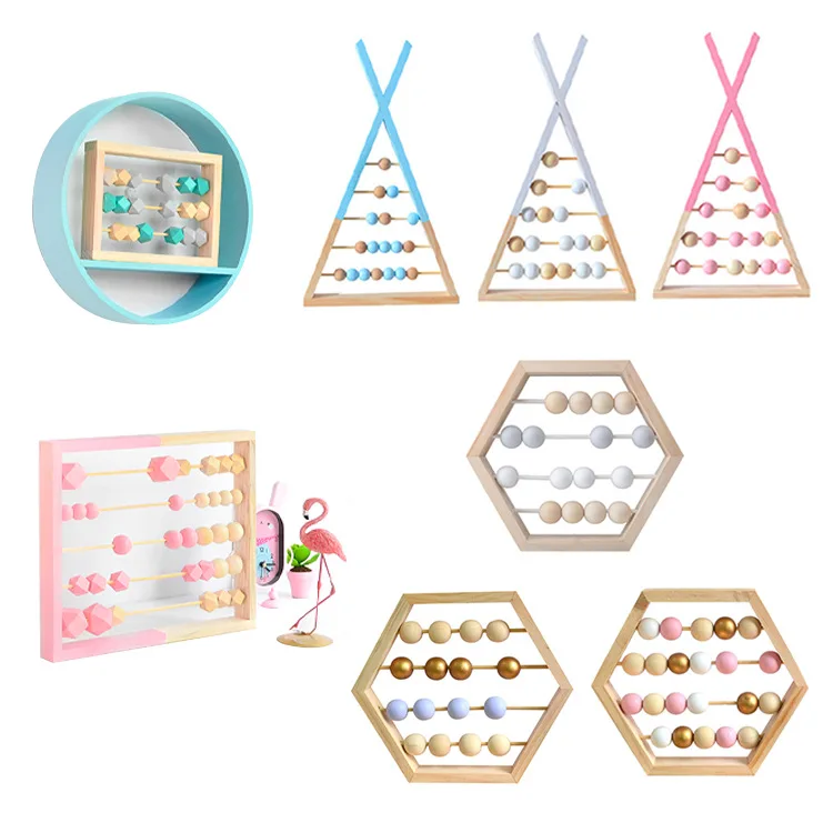 Scandinavian Style Baby Room Decor Baby Early Learning Educational Toys New Nordic Style Natural Wooden Abacus With Beads Craft