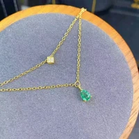 natural green emerald stone necklace natural gemstone pendant necklace s925 silver trendy water drop chain woman party jewelry