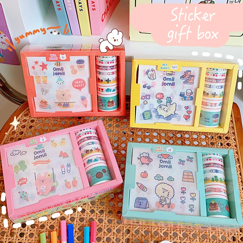 

Kawaii Cartoon Washi Tape Set Scrapbooking Cute Washi Masking Tape Suit Gift Box DIY Diary Journal Decoration School Stationary