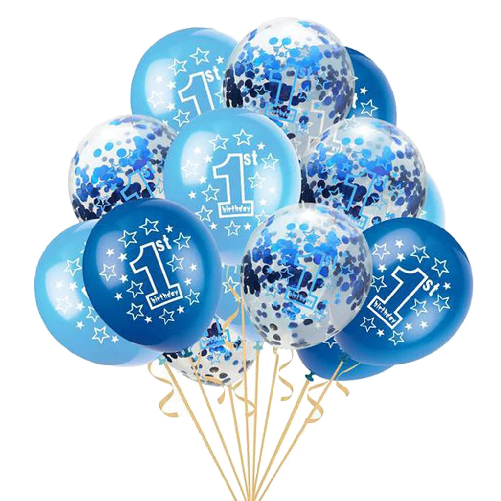 15 Pack Premium Quality Latex Balloons with Paillette Confetti and Ribbon 1st Birthday Party Baby Shower Decor Accessory | Дом и сад