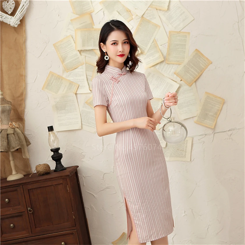 Традиционное китайское платье Ципао в стиле ретро для женщин и девушек