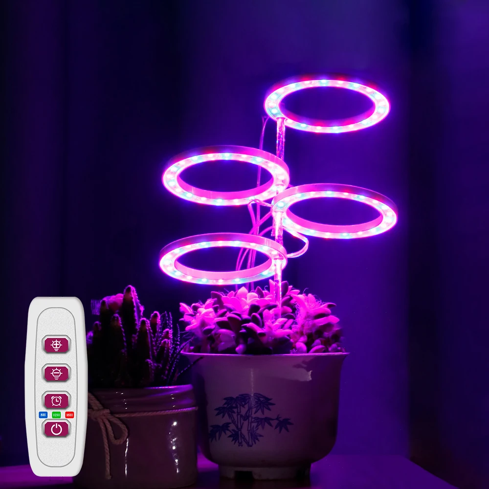 

Фитолампа полного спектра, 4 кольца ангела, светодиодсветодиодный лампа для выращивания растений, DC5V, USB, Комнатные растения, саженцы, суккул...